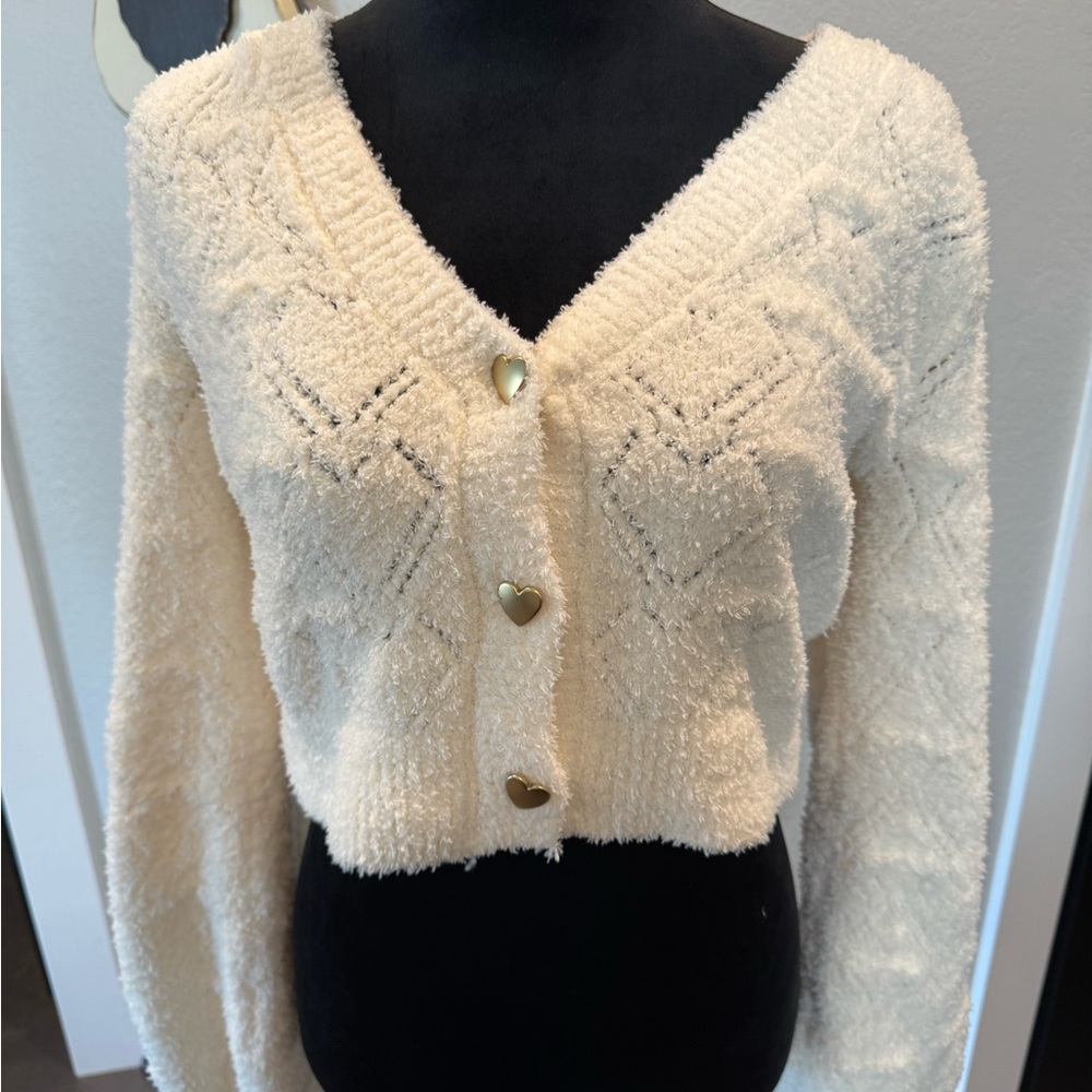Altar'd State Cream Heart Button Cardigan